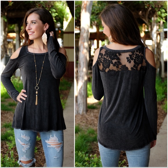 Infinity Raine Tops - ✨LAST 1✨Charcoal Vintage Wash Lace Back Top